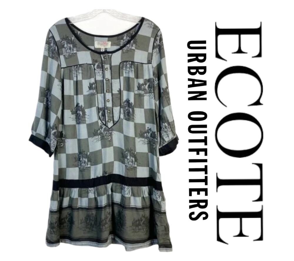Ecote Urban Outfitters Equestrian Black and Gray Checkered Smock Dress Size M